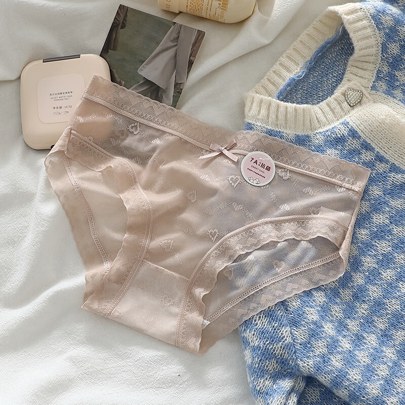 芝麻时光夏季无痕薄款网纱内裤女蝴蝶结7A抑菌透气纯棉裆低腰女士三角裤头 6条混色【颜色随机混】 L 建议95-115斤