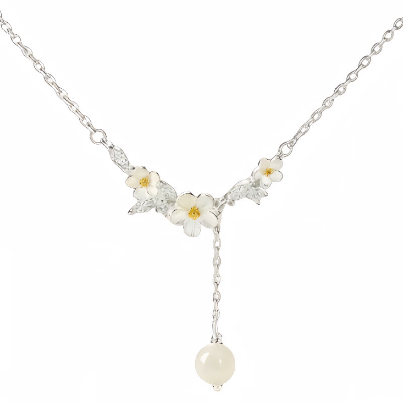 S999足银饰莫离茉莉花项链轻奢小众吊坠锁骨链送女友生日礼物 S999足银莫离项链