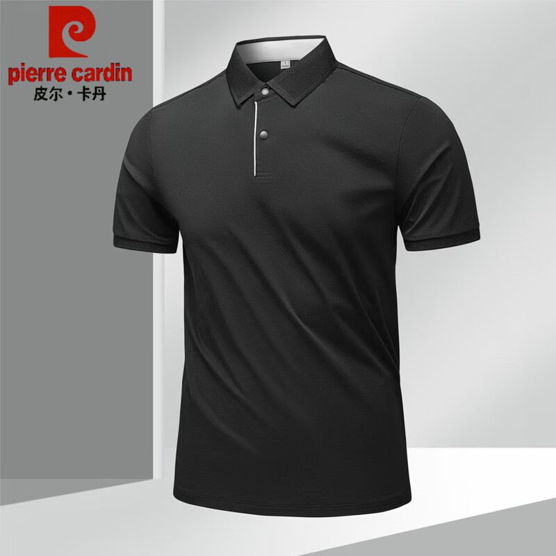 皮尔卡丹 7A抗菌冰丝抗皱polo衫短袖男士夏新款透气弹力顺滑运动速干T恤衣 黑色 【7A抗菌高弹冰丝】 3XL [建议170-185斤]