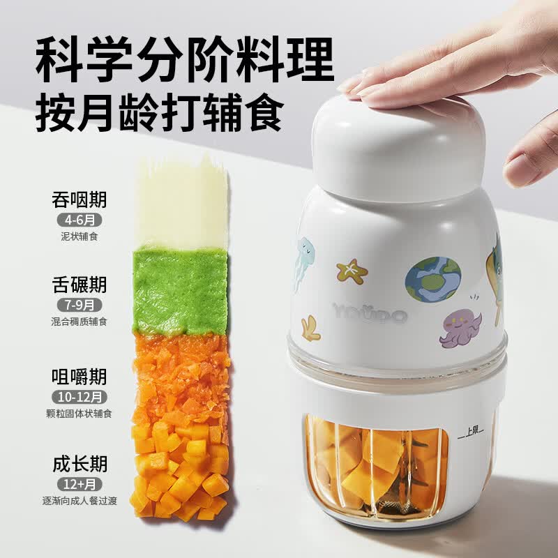 友多(YouDo)辅食机婴儿宝宝料理机多功能搅拌机食物研磨器工具打泥小型 【90%用户选择】升级款12叶钢刀海洋款_双杯双刀