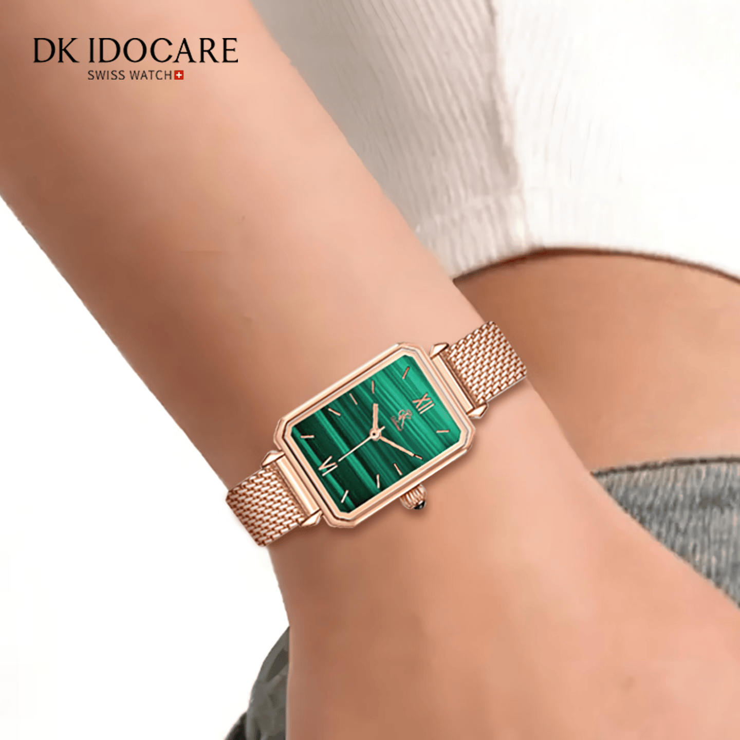 DK女士手表小方绿表套装石英表情人节生日纪念日礼物送女友送老婆 DK007-L+G（套装） 21mm