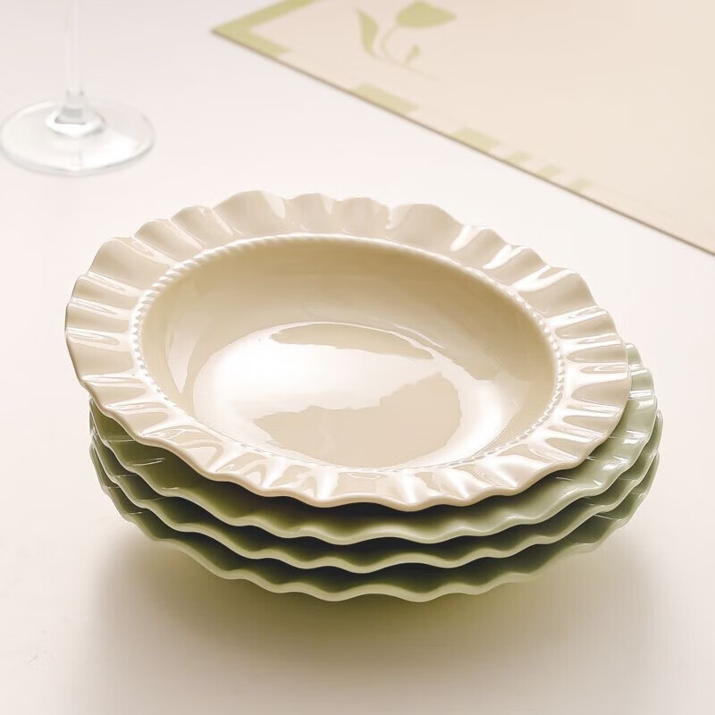 【川岛屋】奶油风草帽盘子陶瓷家用西餐盘沙拉早餐盘意面盘 草帽盘 奶油白【1个装】
