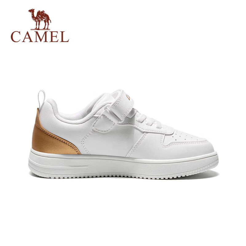 骆驼（CAMEL）儿童运动鞋小白鞋上学透气耐磨休闲鞋跑步鞋童鞋中大童男女童 白/金 35