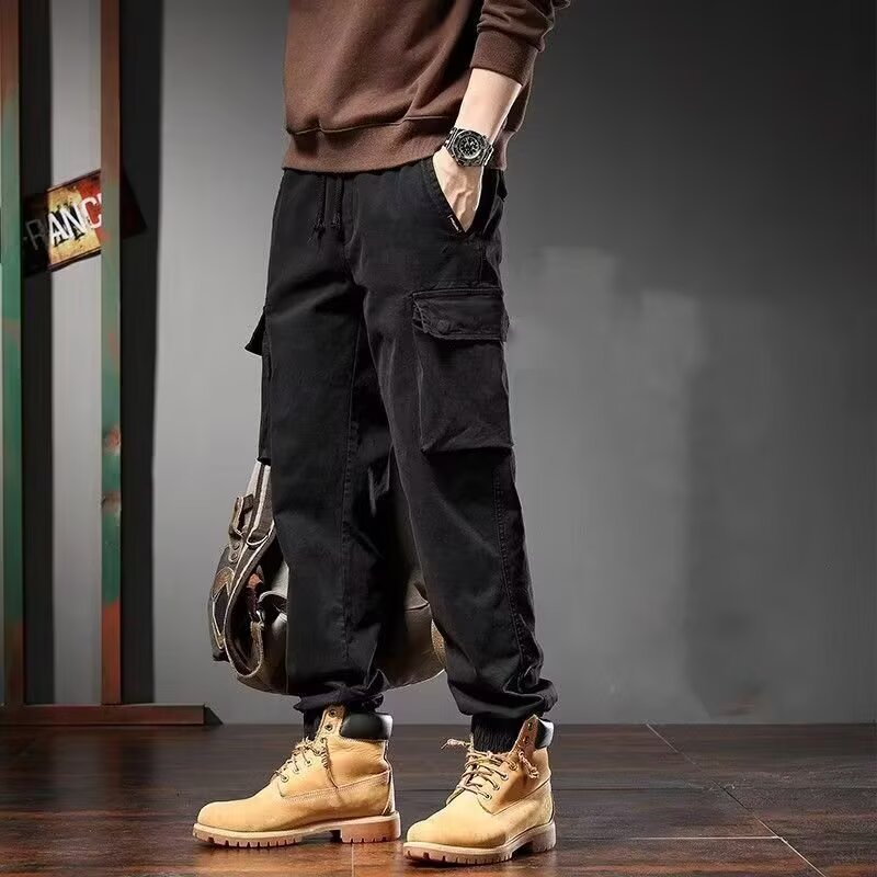 蝴蝶曼2026水洗做旧牛仔裤男秋季宽松复古工装裤直筒休闲裤潮 黑色 3XL