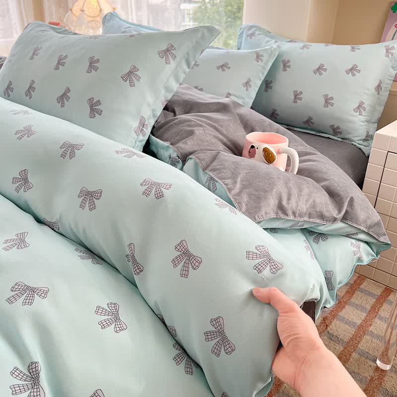 雅鹿春秋床上四件套新款床单被套被罩床品学生宿舍家用四件套 蝴蝶结 绿【清爽透气水洗棉】 1.2m宿舍 床单款 （被套150*200cm）三件套