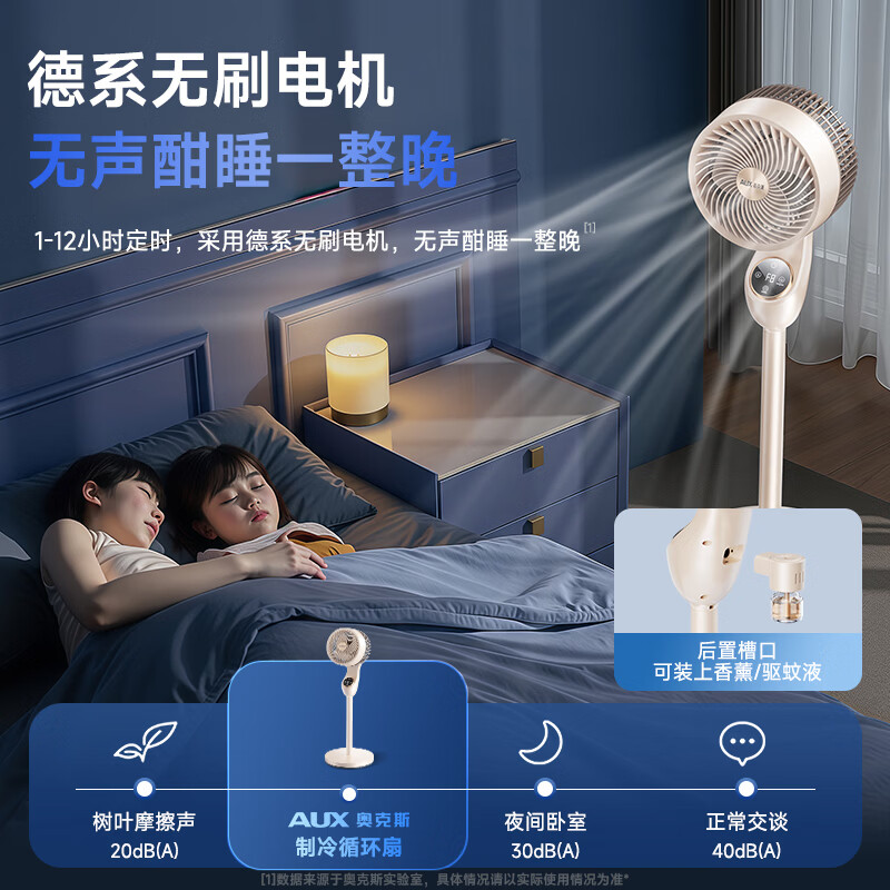 奥克斯（AUX）【直流变频丨全屋冷风环绕】电风扇家用落地扇静音卧室超静音一级能效制冷空气循环扇智能空调扇 【基础机械款】低噪节能省电丨直流变频丨负离净化