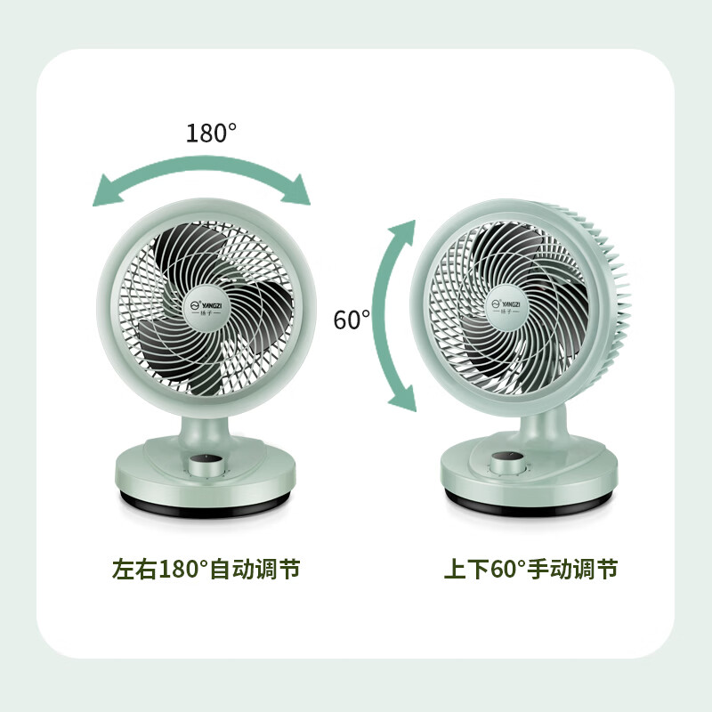 扬子台式电风扇办公室款桌面小风扇小型台扇桌轻音通用款小型台扇 台式（浅绿色-左右摇头）3档调节-2米线
