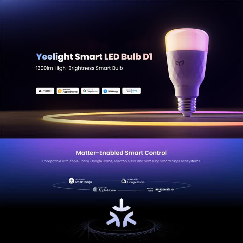 Yeelight易来智能灯泡D1彩光球泡E27螺口led节能氛围灯芯homekit 彩光灯泡D1-E27接口 支持Homekit-海外版