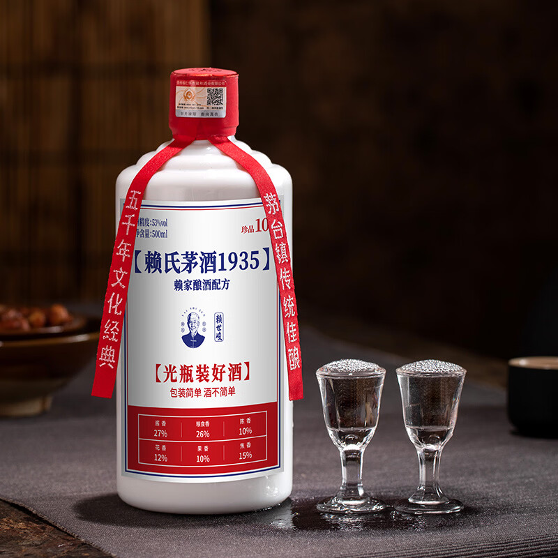 赖世峻贵州茅台镇 酱香型白酒 赖氏茅酒1935 纯粮食酿造 坤沙高粱酒整箱 53度 500mL 6瓶 珍品10酒(礼盒带12个酒杯)
