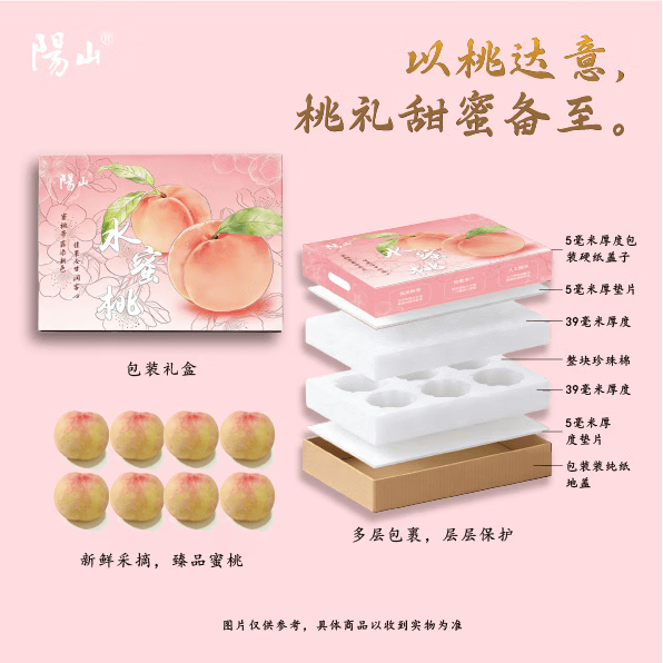 阳山水蜜桃 正宗无锡阳山水蜜桃 新鲜现摘时令水果 高端礼盒装 一级果4-5两8枚礼盒装净重3.2斤多