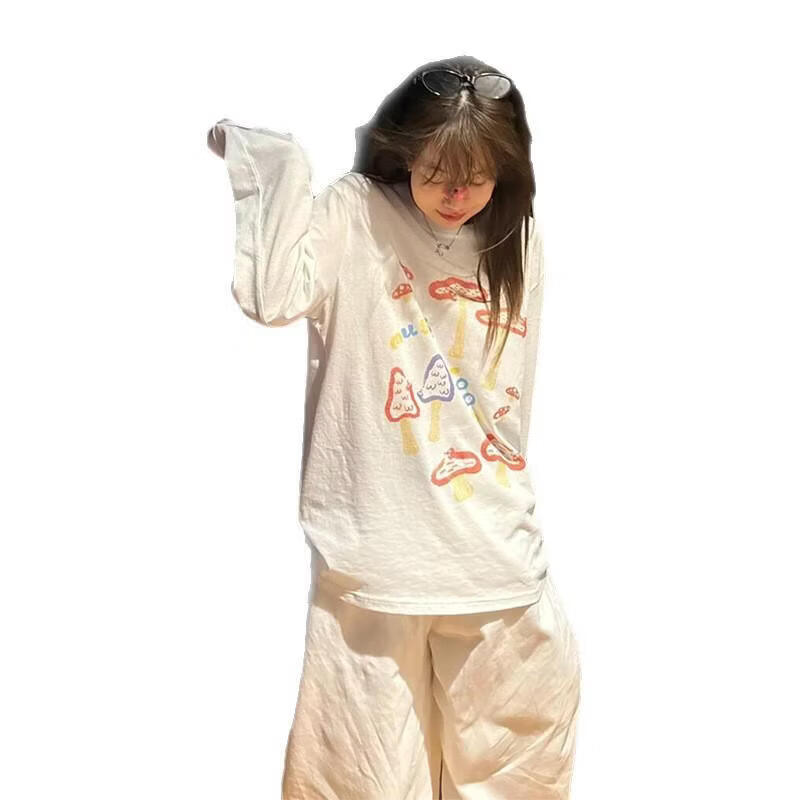 【源头直采】圆领薄款长袖T恤女防晒罩衫外搭小个子宽松休闲上衣 白色【雪花棉】 S