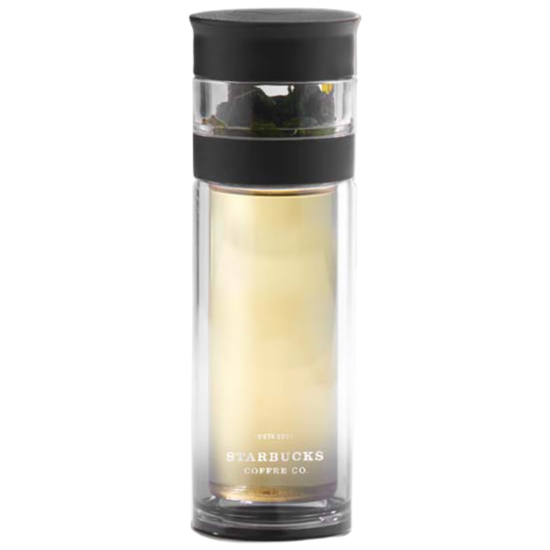 星巴克（Starbucks）玻璃养生水杯320ml茶水分离杯双层泡茶水杯子男女士礼物墨迹黑款