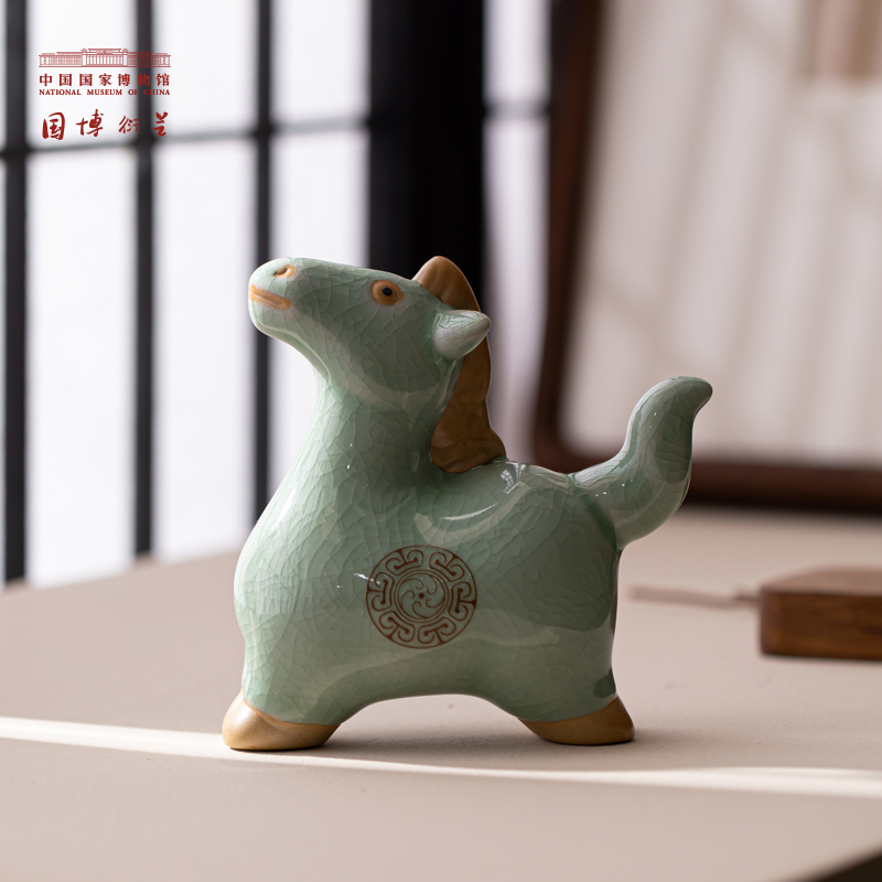 中国国家博物馆西周青铜驹尊现代仿汝瓷生肖小绿马驹骏马桌面摆件马年新年礼物 小马摆件