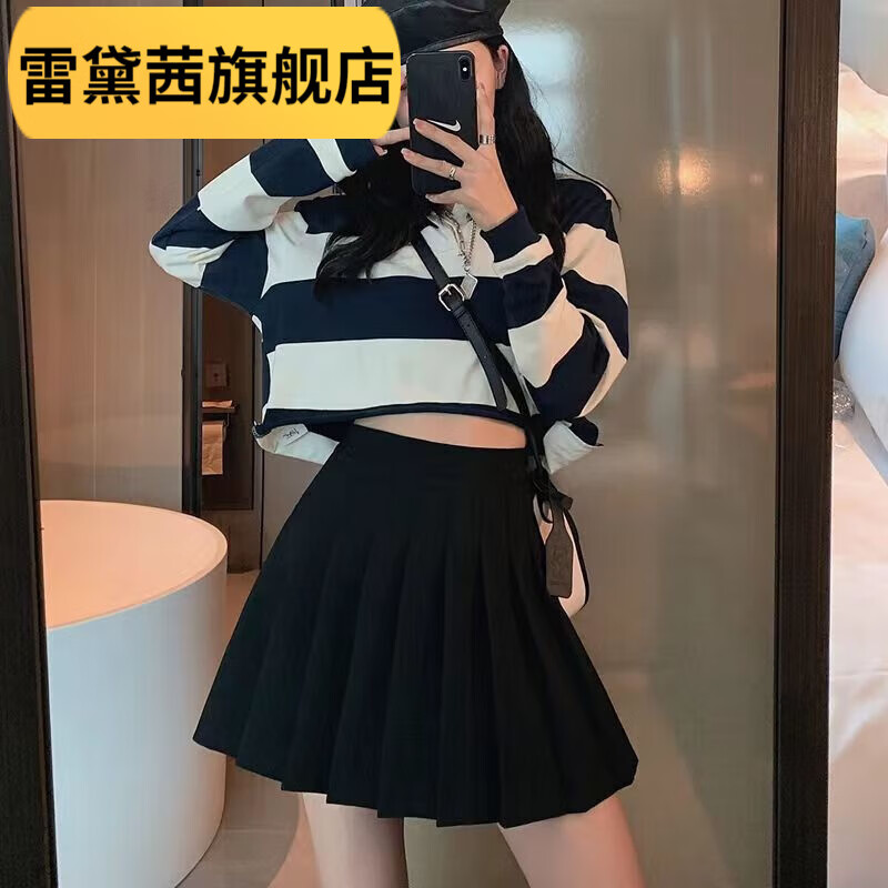 雷黛茜年百褶裙女夏高腰春秋新款毛呢半身裙大码jk显瘦秋冬黑色短裙 黑色春夏西装面料加长款44cm XL 115-125斤