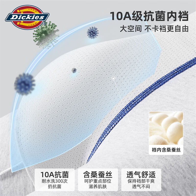 Dickies男士内裤纯棉美式潮牌10A抗菌吸汗透气平角裤性感大码宽松四角裤 黑色+白色+深绿色 3条 2XL 适合150-180斤