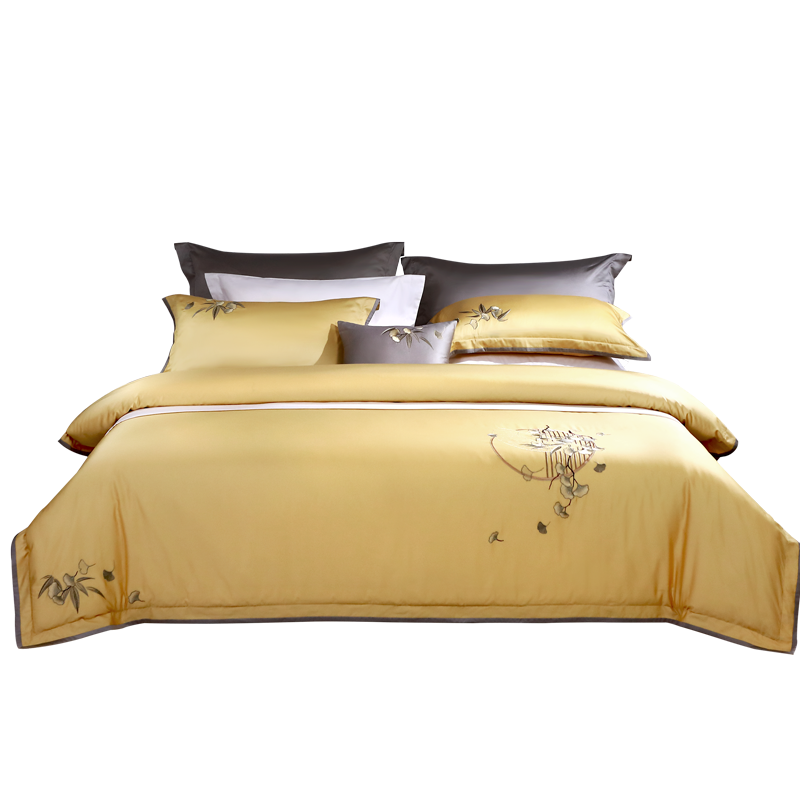 富安娜家纺 100支长绒棉四件套高档国风刺绣高支高密纯棉套件结婚送礼 帝都妍 100支 A类长绒棉 1.5m 床单款 （被套203*229cm）