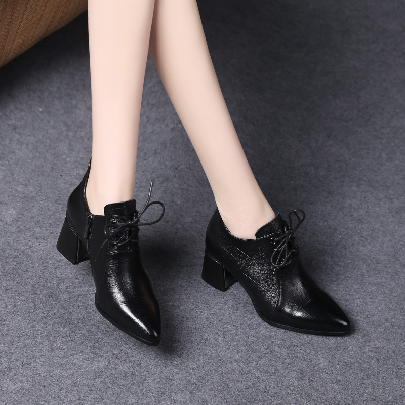 意大利高档品牌女鞋chuanqbl2022春季女鞋真皮系带英伦风皮鞋女中跟深