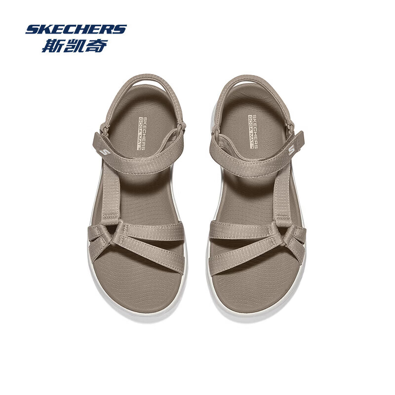 斯凯奇（Skechers）新款女鞋外穿凉鞋软弹舒适沙滩鞋魔术贴设计轻便休闲鞋子 141451-TPE 灰褐色 37