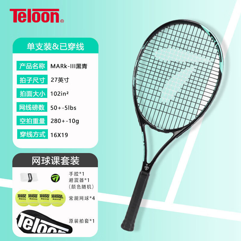 天龙（Teloon）网球拍带线回弹网球初学者训练器大学生男女单人自打套装 MARK III（2号柄）网球课套装