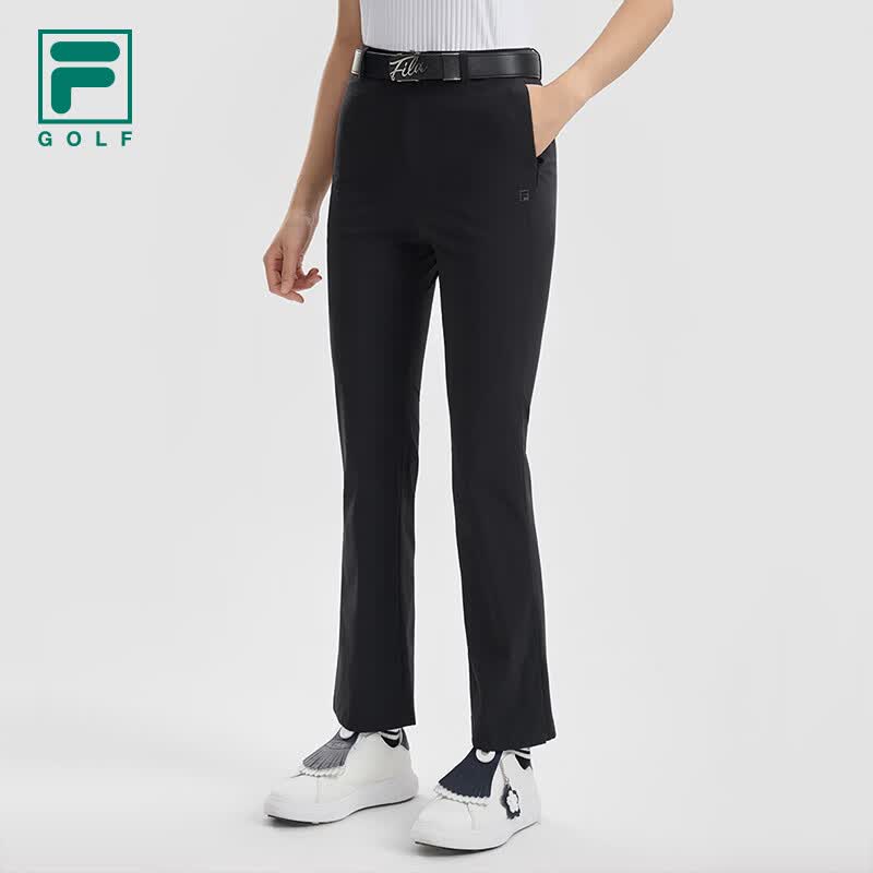 FILA 斐乐官方女士针织长裤2026夏季新款高尔夫运动基础直口裤子 深黑-BK M 165/66A/M