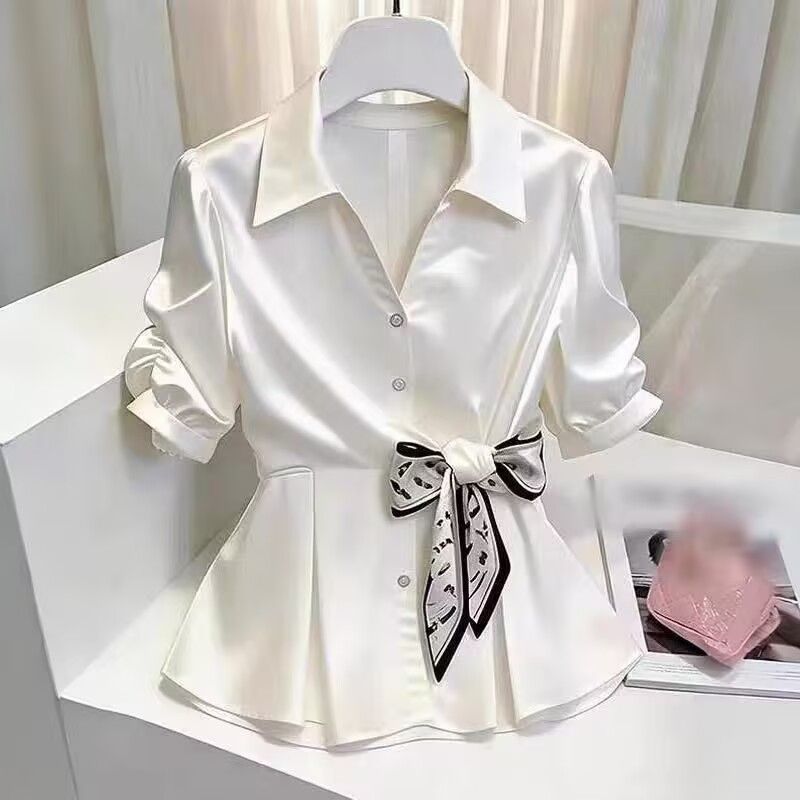 【专柜轻奢】白色高级感蝴蝶结泡泡袖衬衫女士百搭小众时尚衬衣 白色【专柜品质】 L 建议【85-110斤】