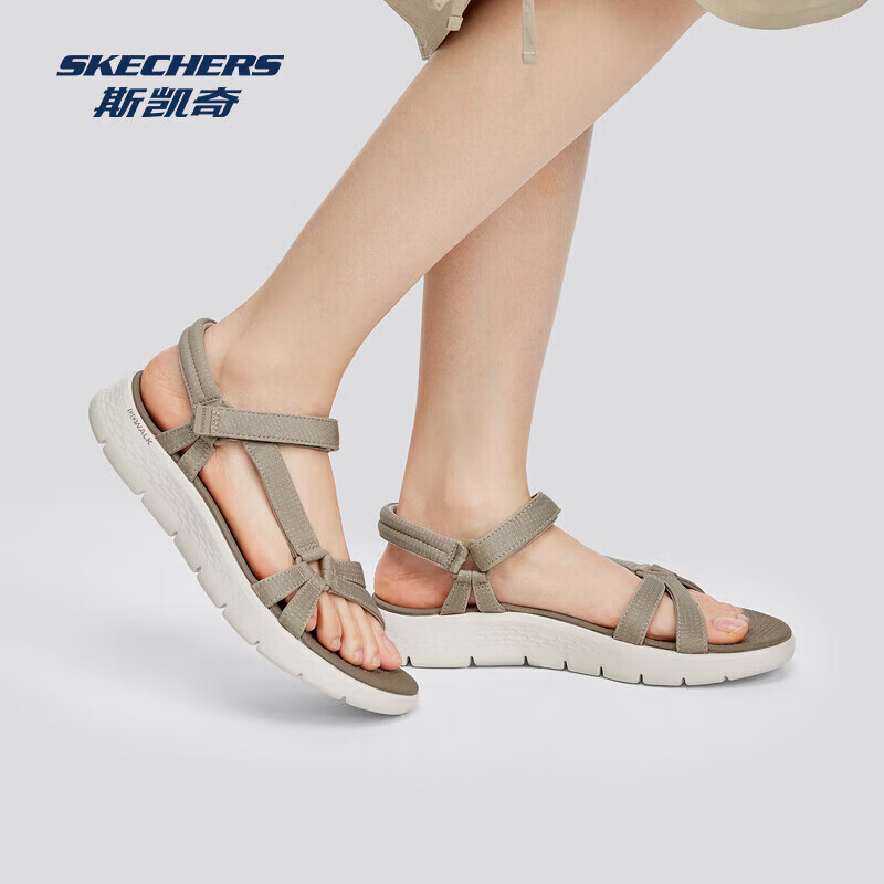 斯凯奇（Skechers）新款女鞋外穿凉鞋软弹舒适沙滩鞋魔术贴设计轻便休闲鞋子 141451-TPE 灰褐色 37