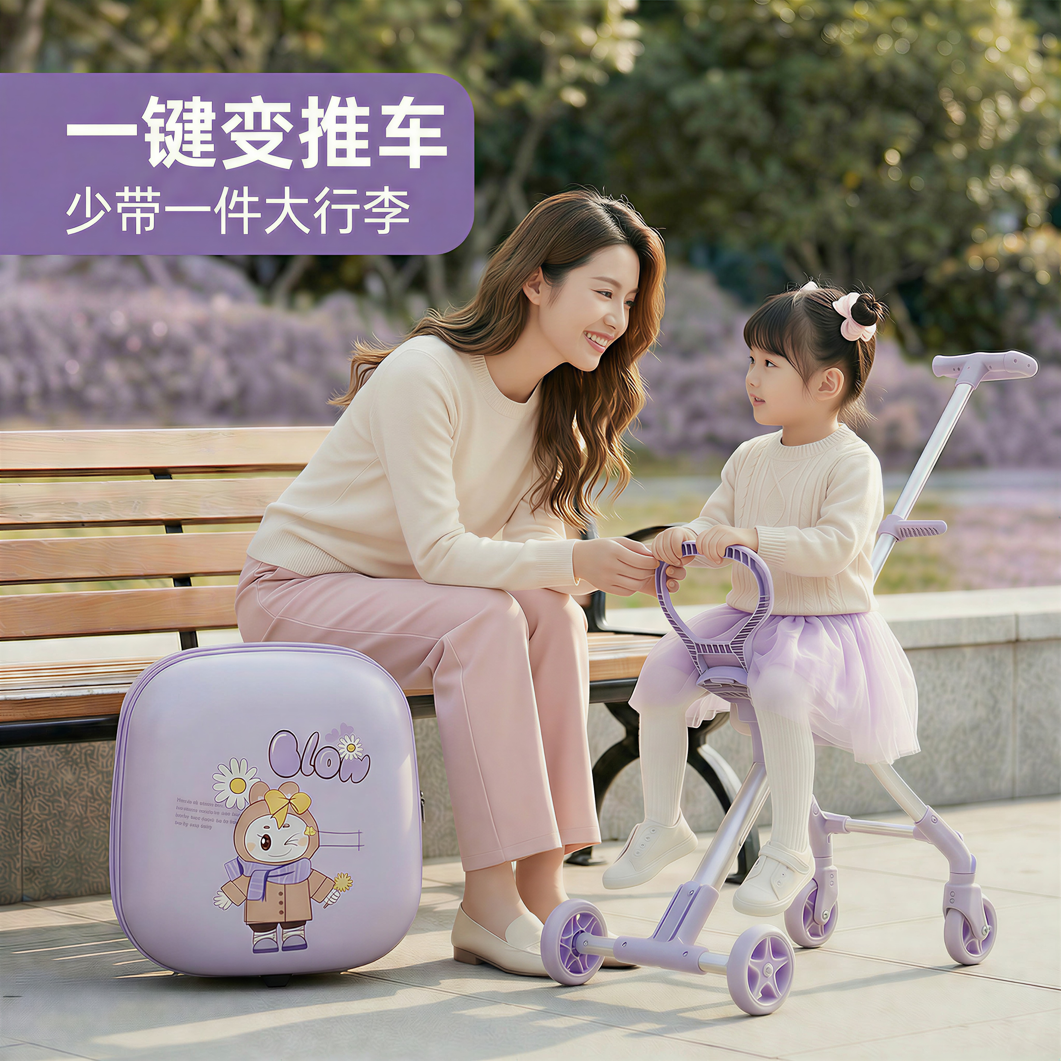 遛娃行李箱儿童可坐可骑行李箱推车二合一可上飞机带娃出行大容量 抹茶绿丨60L靠背款【无护栏】 20英寸