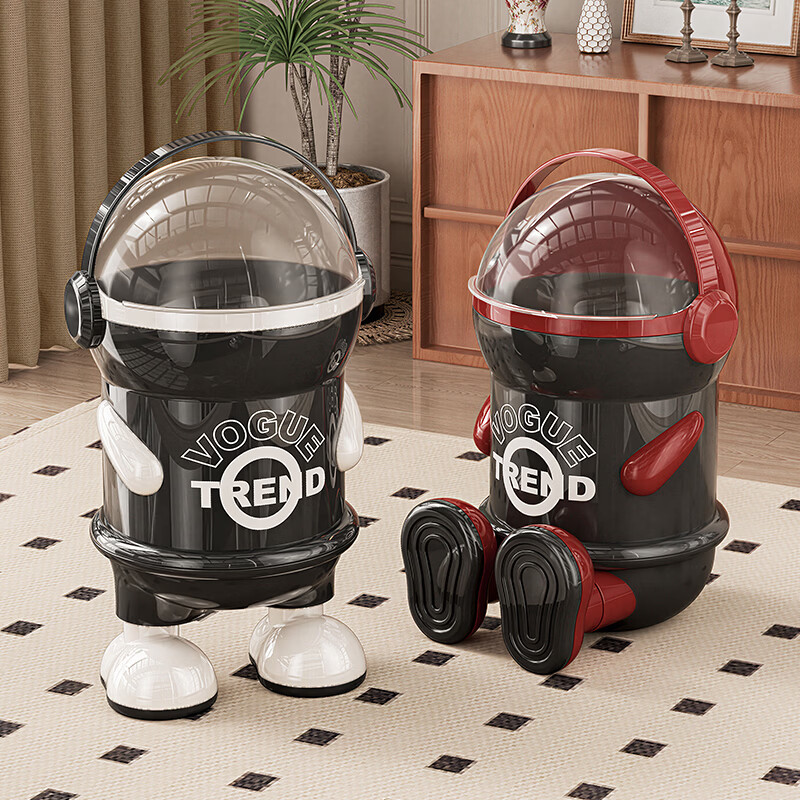 纳份爱垃圾桶客厅家用网红太空人2026新款轻奢高档卧室厕所带盖垃圾篓袋 15L-加厚黑白【站立】内外双桶/掀盖式