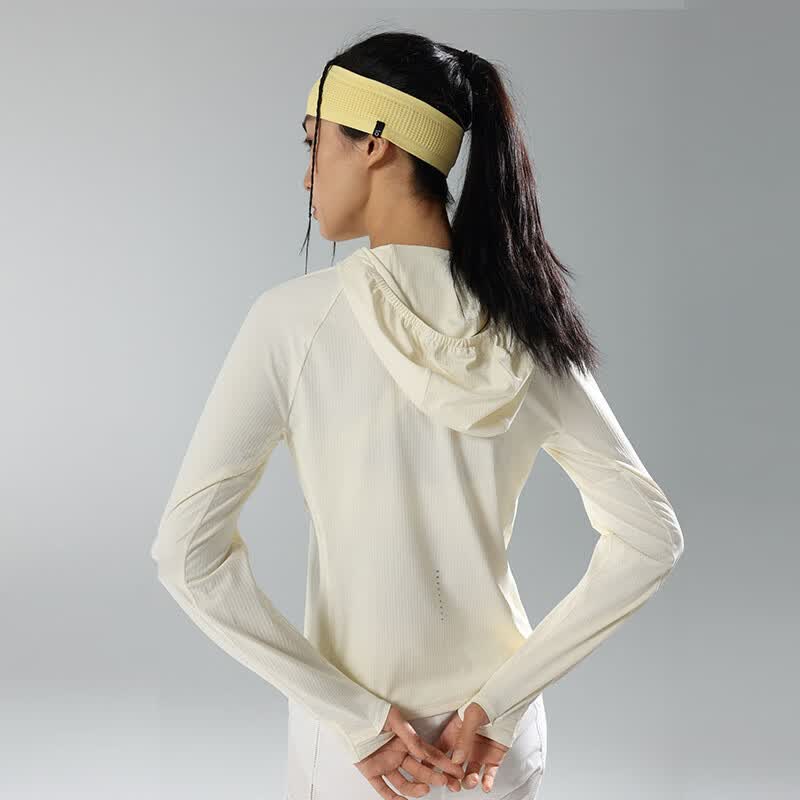 马孔多（macondo）女子连帽针织拉链防晒T 原纱凉感运动跑步长袖T恤  冰蓝色 2XL 【140-150斤】