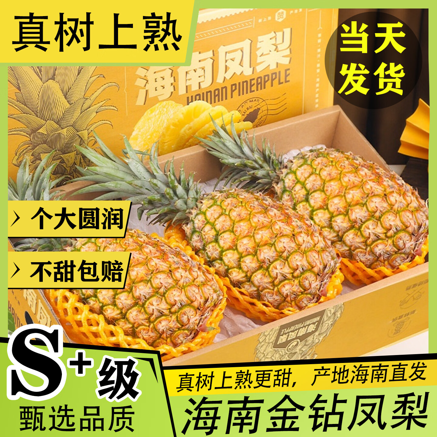亩家田海南金钻凤梨树上熟正宗手撕无眼菠萝孕妇热带水果当季礼盒整箱 9斤大果精选装【3-6个】 京东折扣/优惠券