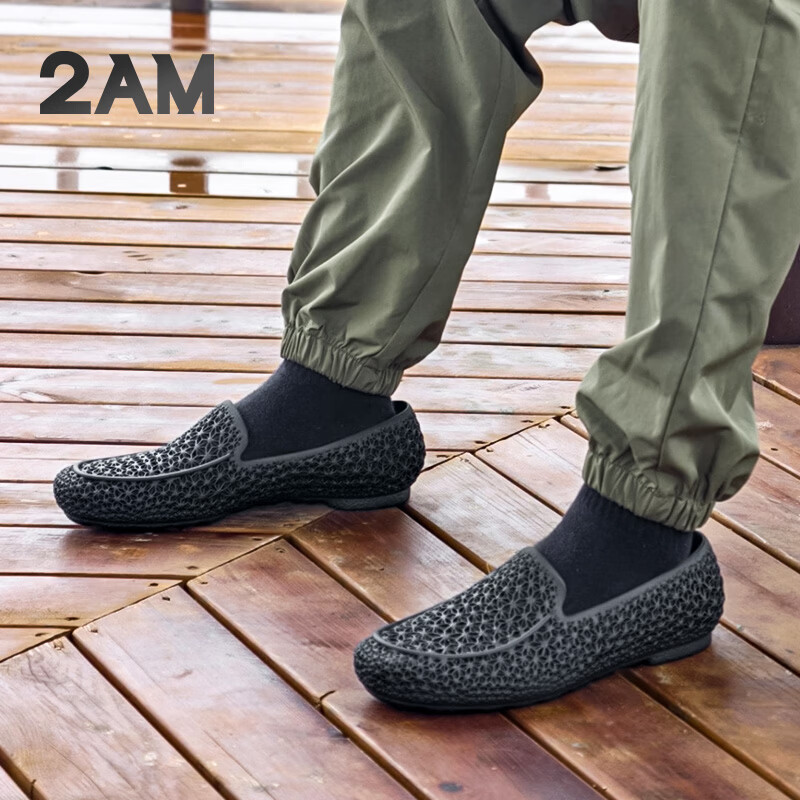 2AM4D打印一体乐福鞋轻便舒适豆豆鞋套脚商务3D打印休闲鞋 黑色 39