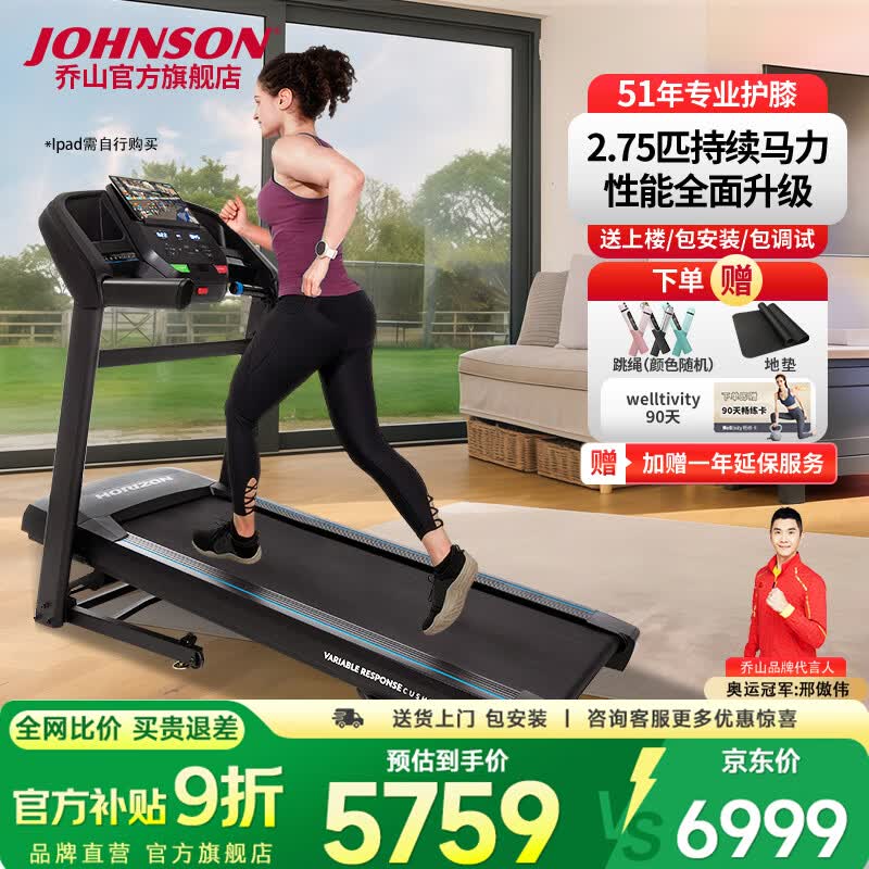 乔山（JOHNSON）家庭用跑步机减震护膝可折叠走步机运动减肥燃脂健身器材坡度可调 【升级款】_T202_Horizon