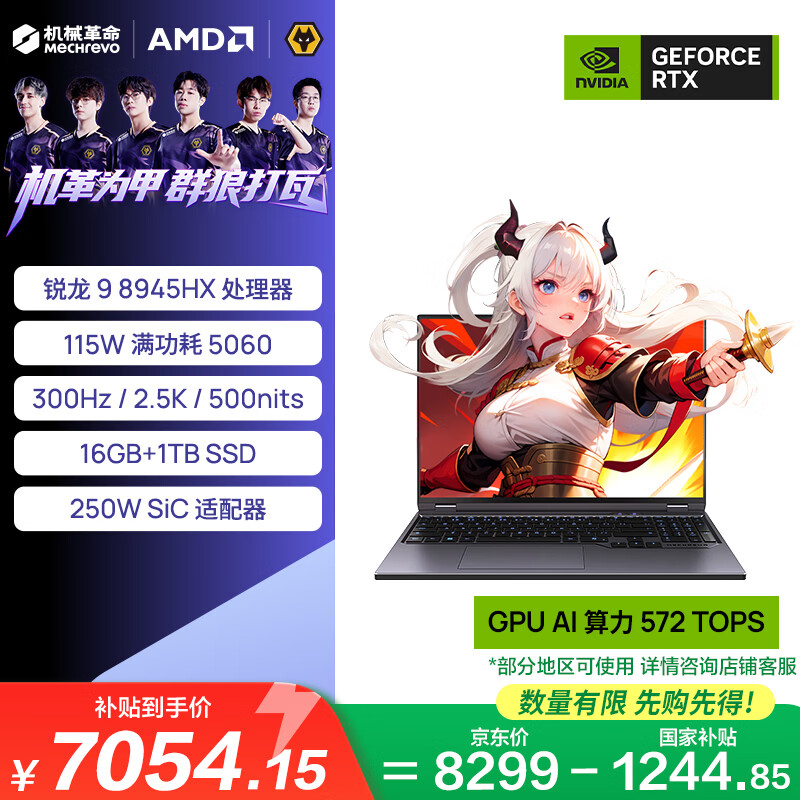 机械革命【国家补贴】蛟龙16Pro 2025 16英寸游戏电竞笔记本电脑(R9-8945HX 16G 1T RTX5060 300HZ  灰)