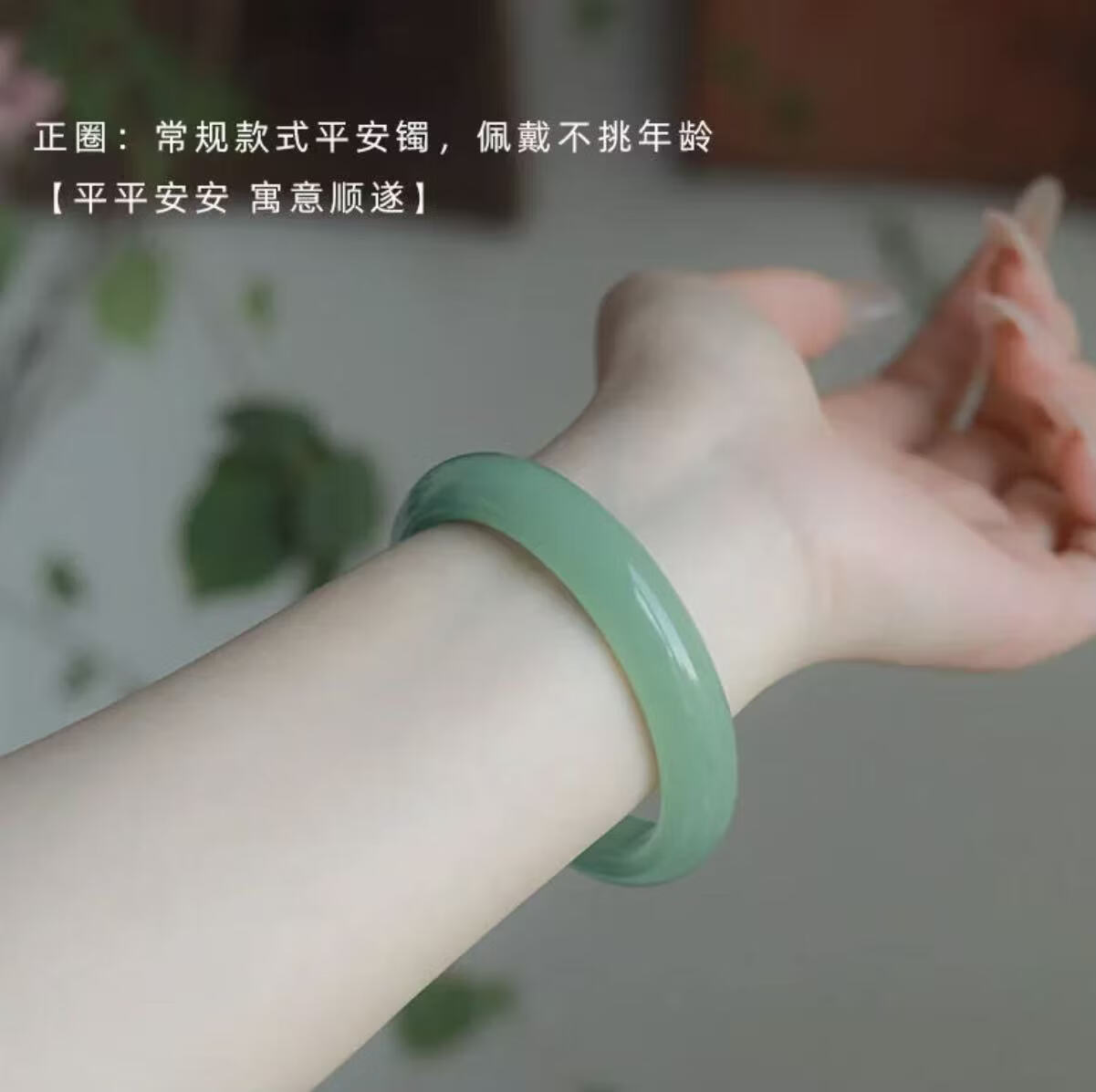 云序天然东陵玉手镯和田平替玉镯子母亲节礼物 正圈浅绿 6465mm