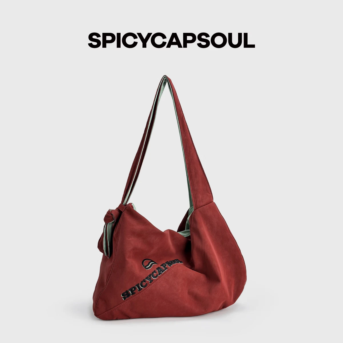 SPICYCAPSOUL【揪揪托特】池金物蛋白PU配绒布拼色绑结小众单肩斜挎托特包 【揪揪托特】乌木棕