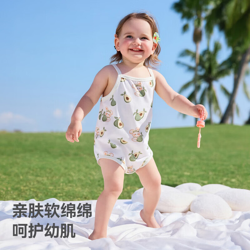 贝肽斯婴儿衣服夏季女新生儿宝宝a类纯棉包屁衣无袖连体衣哈衣 浪漫花期 -两件装 80cm