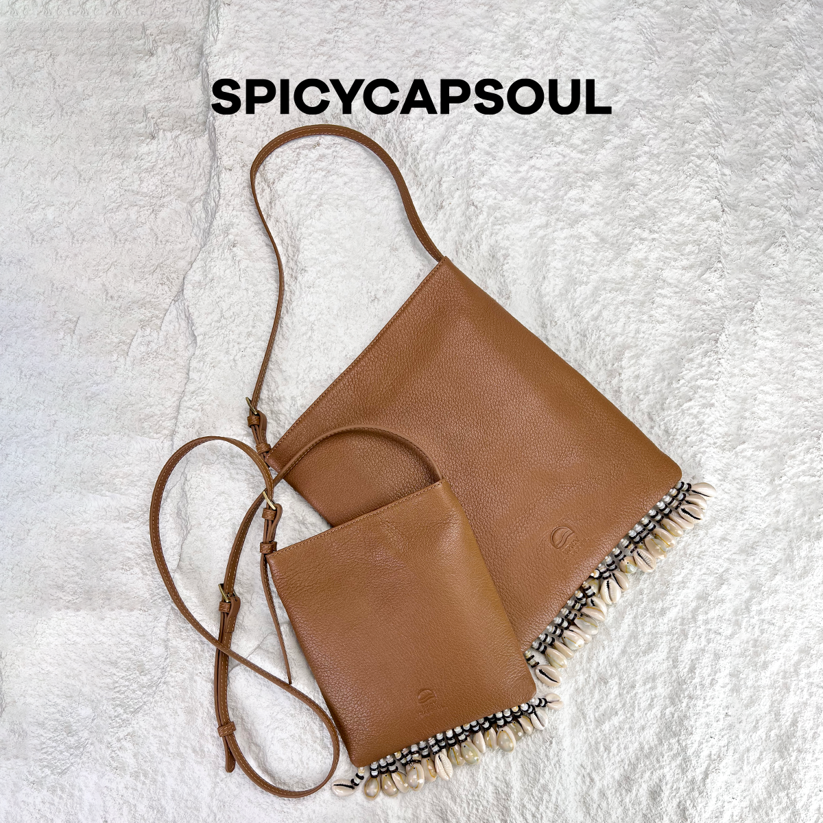 SPICYCAPSOUL【深海奇珍】池金物手工天然贝壳头层山羊皮单肩斜挎托特包 【深海奇珍】海葵紫(大号) 48小时内发货