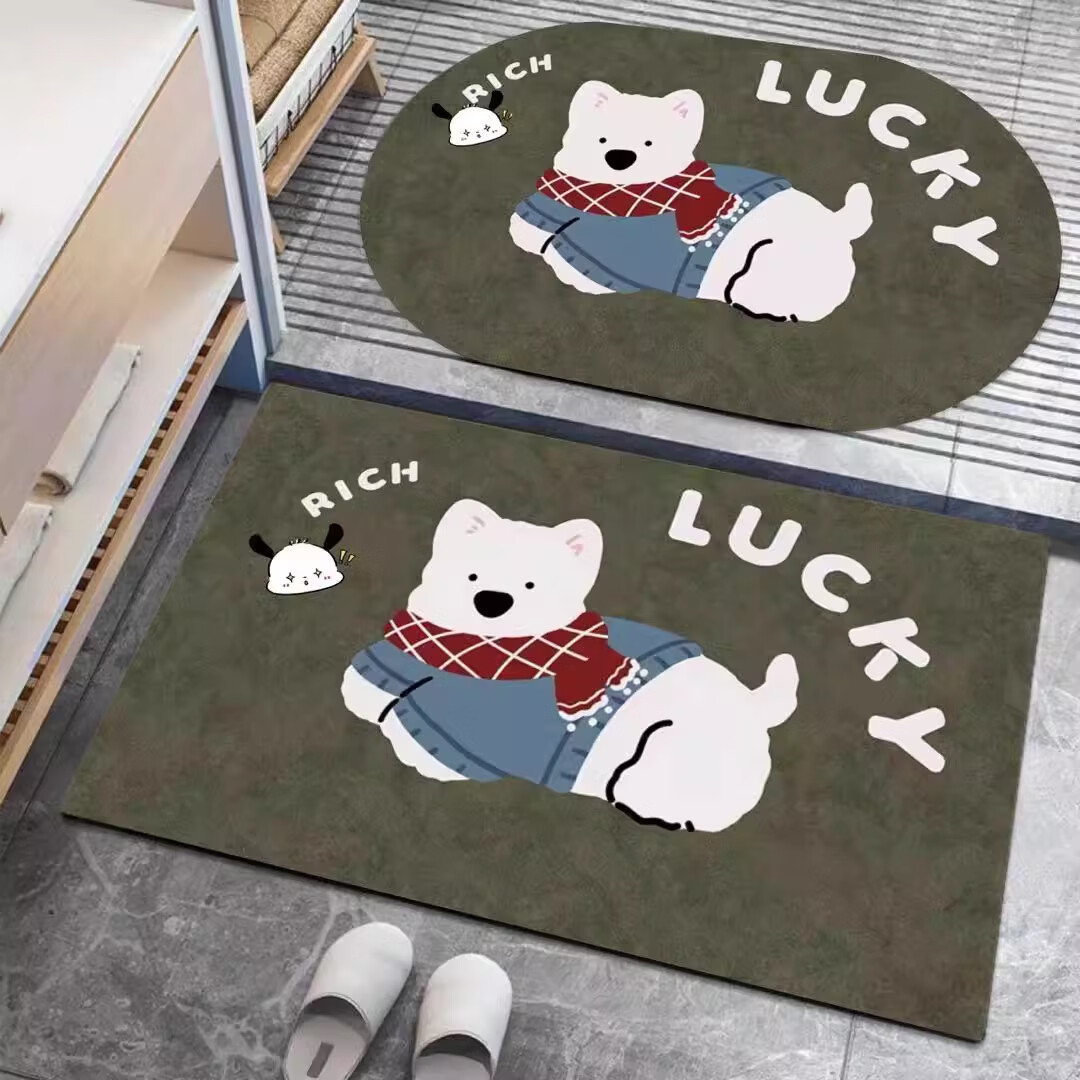 金玉铭川硅藻泥浴室地垫卫生间吸水垫卫浴厕所门口脚垫家用入户门防滑垫子 GZN-J怀旧-Y17（一方一圆 共2件） 40X60cm【吸水速干防滑】