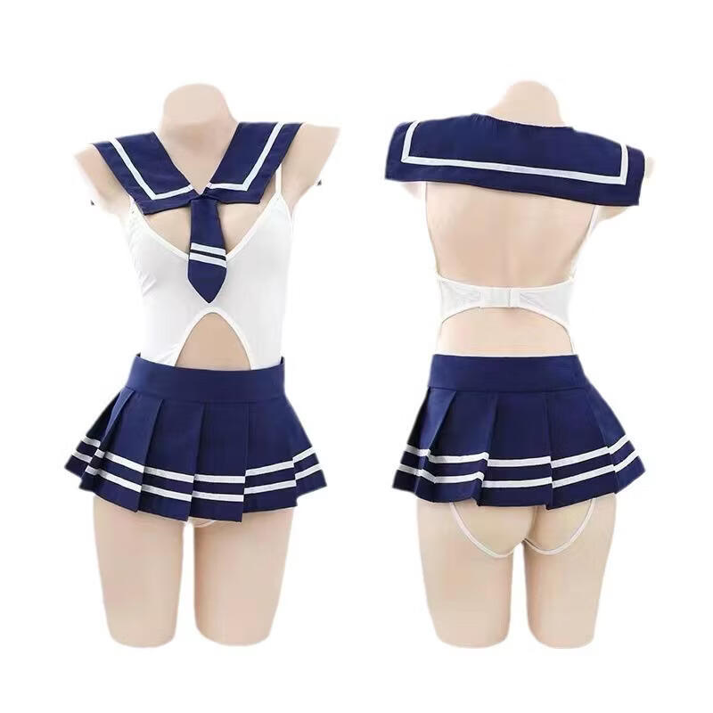 情趣内衣可爱校园纯欲开裆连体衣jk学院服女睡衣制服诱惑 水手服+黑底白杠袜 均码