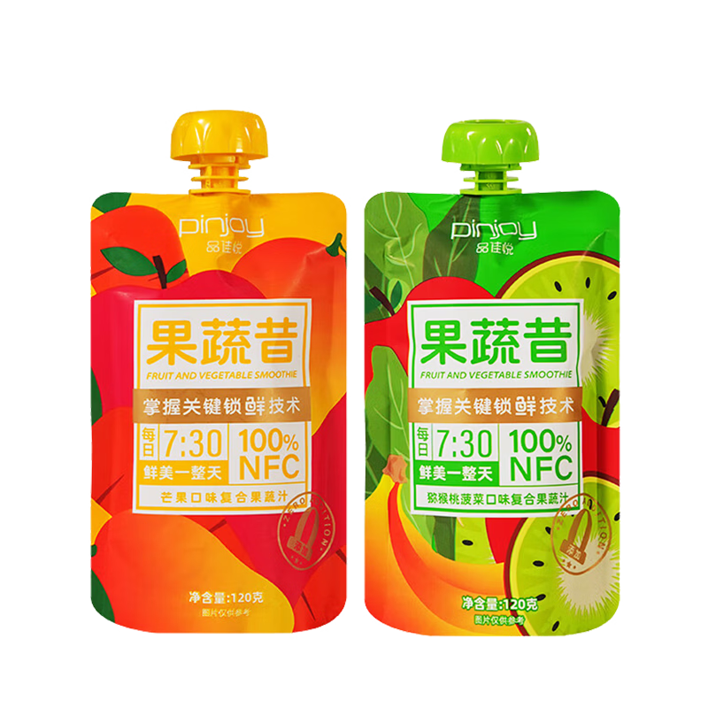 品佳悦pinjoy品佳悦100%NFC果蔬昔120g*2袋猕猴桃+芒果口味复合果蔬汁