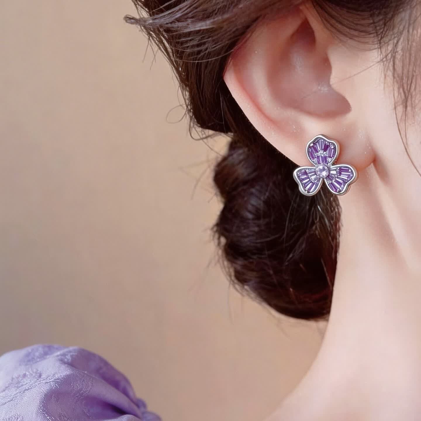 KRISTEN JUDI紫色花朵耳饰女银针轻奢高级感耳环