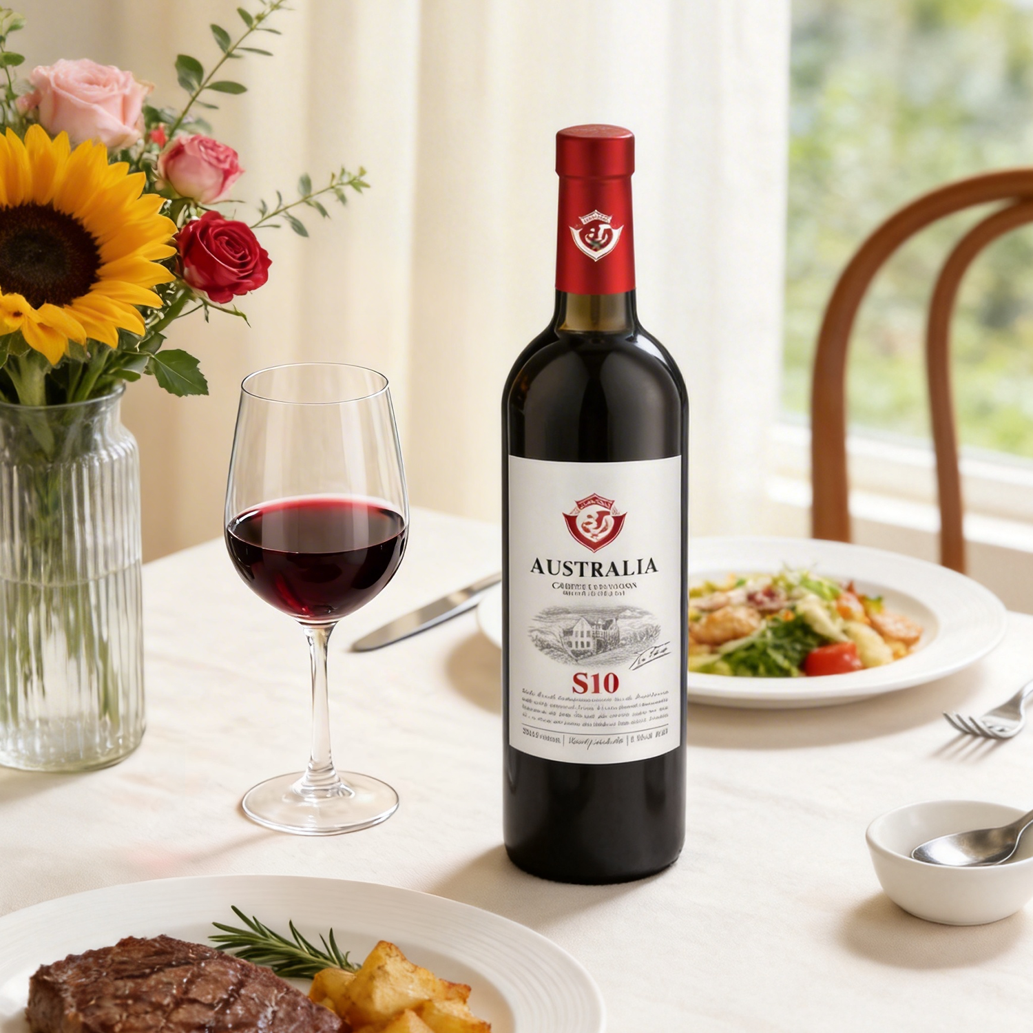 奔赋澳洲进口红酒S10赤霞珠14.5度干红葡萄酒750ml*1瓶单支装