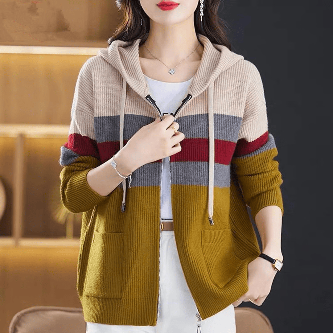 【商品品质】连帽条纹开衫外套女春秋卫衣2026新款休闲针织毛衣 绿色 L 建议体重（120-140斤）