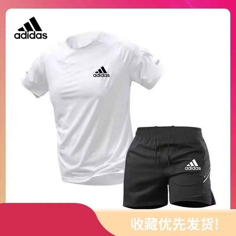 ADIPRENE阿迪达斯新款夏季三叶草运动服套装男冰感透气圆领跑步健身短袖短 阿迪达斯阿迪达斯TZ562 运动套装 白色T+黑色短裤 阿迪达斯阿迪达斯M