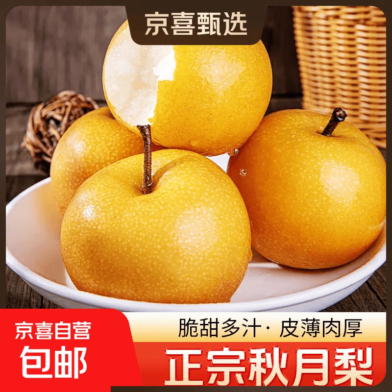 京喜加梨子河北正宗秋月梨【京严选-多地隔日达】新鲜水果冰糖梨送礼 带箱5斤（净重4.5斤）中果单果200g