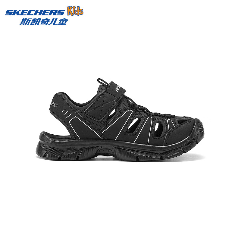 Skechers斯凯奇奥莱儿童夏季男女童包头凉鞋大童沙滩男孩鞋子406520L 男童/黑色/银色/BKSL 35