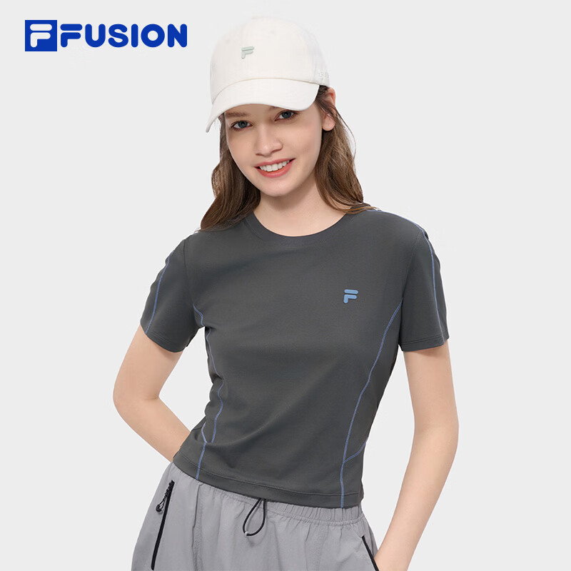 FILA FUSION斐乐潮牌女子针织短袖衫2026夏季新款吸湿速干凉感T恤 暗影灰-CC XL 175/92A/XL