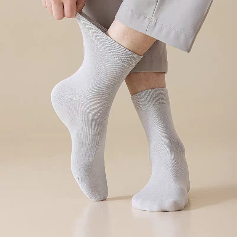 丞贵袜子女中筒无骨袜吸汗苎麻袜夏季纯色棉麻百搭中筒袜运动男透气袜 5双盒装混色棉麻男袜 均码