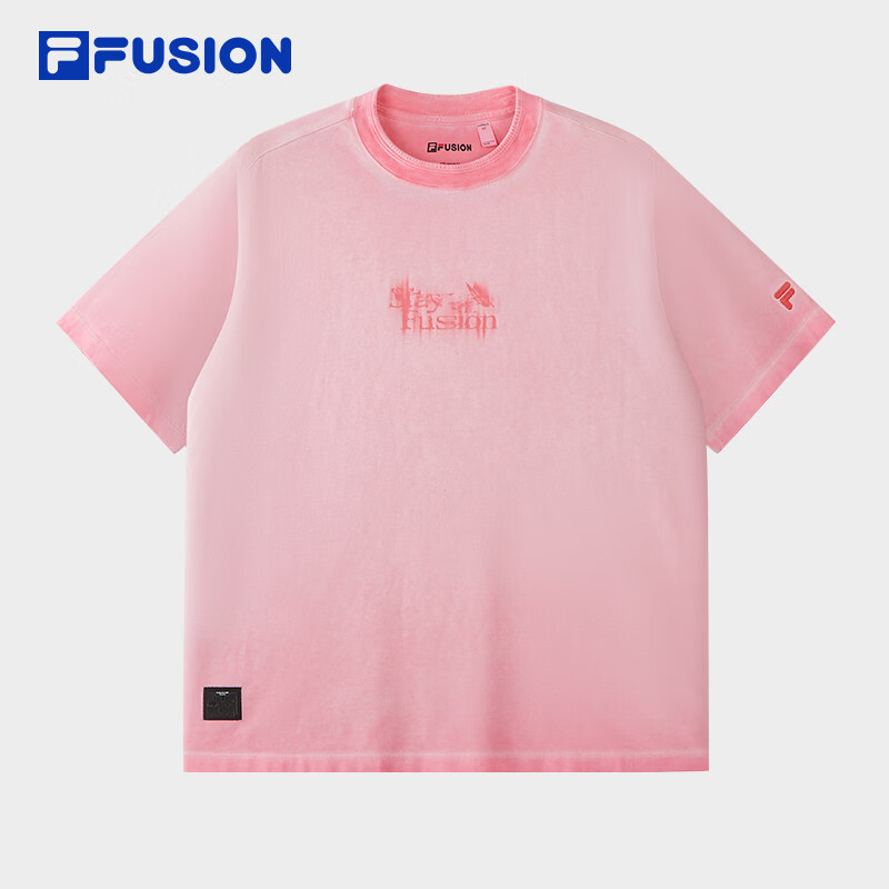 FILA FUSION斐乐潮牌女子针织短袖衫2026夏季新款休闲纯棉宽松T恤 茜草红-PC M 165/84A/M