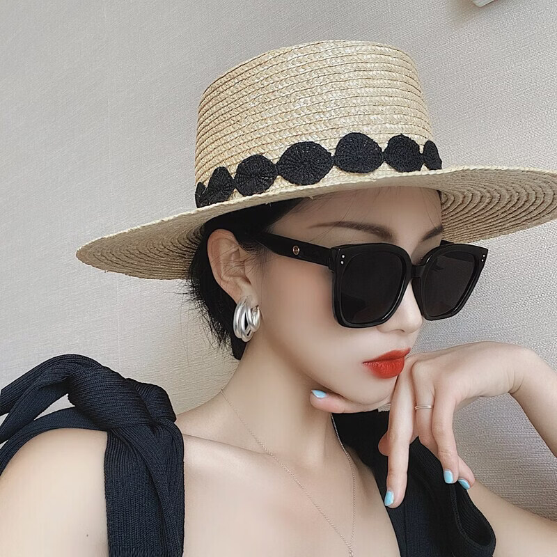 派尼英菲2026新款韩版高级感ins白色偏光墨镜女网红眼镜大脸显脸小太阳镜 米白粉框黑片